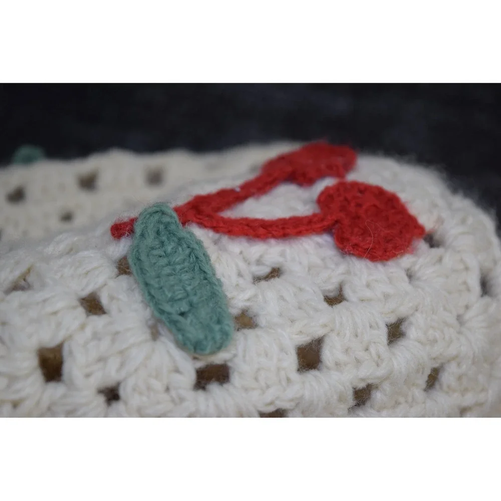 Urban Outfitters Cherry Crochet Balaclava Creme Off-White Granny Square Hood NEW